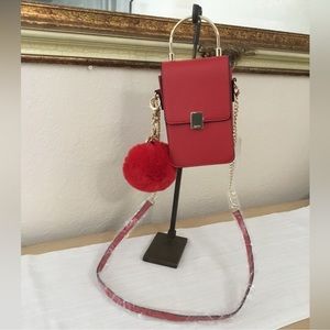 Aldo Red Box Bag with pom pom/key chain hearts ❤️ NWOT.